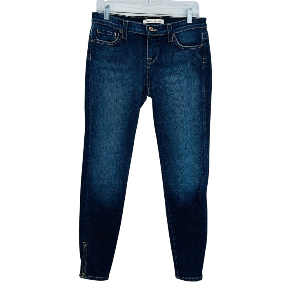 Freedom of Choice Skinny Jeans Womens 8 Blue Dark Wash Ankle Zip Organic Denim